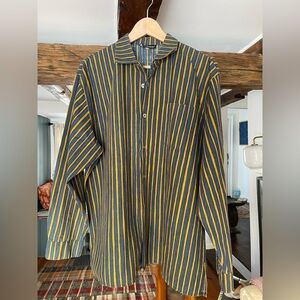 Marimekko Blue and Yellow Striped Casual Button Down Shirt
